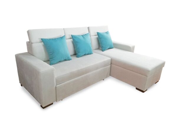 Sala esquinera, sofá cama y baúl color beige