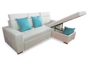 Sala esquinera, sofá cama y baúl color beige
